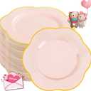 Liacere 60Pcs Pink Plastic Plates-Pink Disposable Plates With Gold Rim-Heavy duty Gold Plates,Water ripples Party Plates Include 30Dessert-Platos,30Dinner-Platos for Weddingy&Mother's Day&Easter Day (10.25inch)