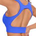 MathCat Backless Sports Bras for Women - Medium Support Yoga Bra - Seamless Ribbed Workout Tops with Removable Pads (Large, Lake Blue)