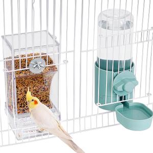 lemtrflo No Mess Bird Feeder Water Dispenser Set, Bird Feeder for Cage, Cage Accessories for Cockatiels, Finches, Budgies and Canaries (blue)