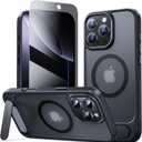 JJL Magnetic for iPhone 16 Pro Max Case, [Built-in Invisible Kickstand] [Compatible with MagSafe] Slim Translucent Matte Phone Cover, Black