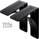 2Pcs Heavy Duty Shelf Brackets, Steel Brackets 450lbs Load Capacity, Triangle Support Mantel Brackets , DIY Metal Shelf Brackets Matte Black