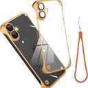 Phone Case, Compatible with iPhone 17, Transparent Electroplated Golden Phone Case, Frameless Design, with Camera Lens Protection.