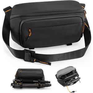 Cwatcun Camera Sling Bag, DSLR Compact Camera Shoulder Bag Crossbody with Tripod Strap, Photography Bag Case Purse for Canon Nikon Sony Fuji DSLR/SLR/Mirrorless Cameras (Medium, Black)