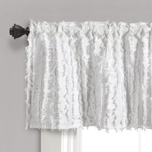 RoomTalks Boho Farmhouse White Curtain Valances Window Treatment for Bedroom Living Room Bathroom, Rod Pocket Shabby Chic Stripe Tassel Cotton Linen Decorative Kitchen Valances Curtain Topper, 18L