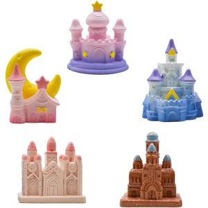 5Pcs Miniature Dreamy Castle Figurines Mini Fairy Tale House Figures Resin Fantasy Cake Toppers for DIY Fairy Garden Micro Landscape Desktop Decors