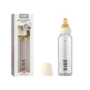 BIBS Baby Glass Bottle Complete Set 225 ml | BPA Free Natural Rubber | Made in Denmark | Ivory
