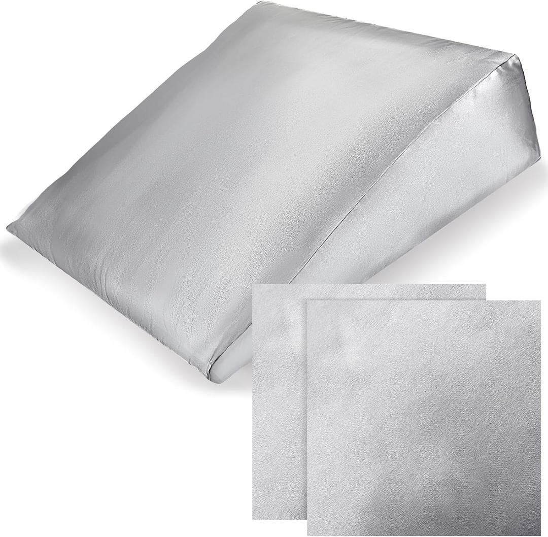 Wesiti 2 Piece Satin Bed Wedge Pillow Case Cover with Zipper Soft and Breathable 24 x 24 x 12 Inch Wedges Pillow Case for Home Sleeping Supplies, Grey