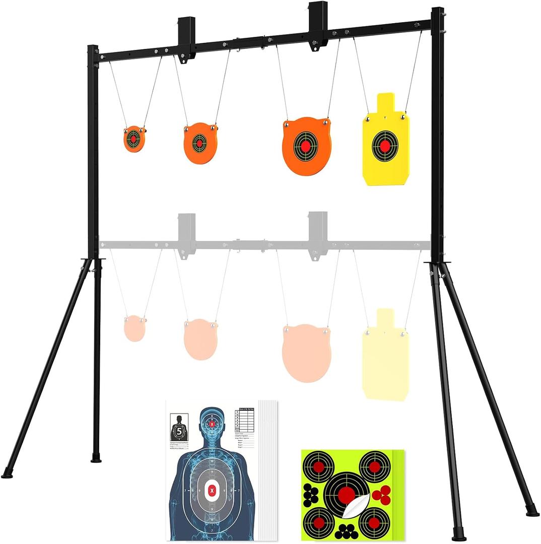 AR500 Steel Targets and Stand System Kit, 3/8" Thickness
4", 6", 8" Gongs & 7"x12" Torso, Adjustable 35.5"-63.5" Shooting Target Stand, Bonus 10pc Paper Targets & 10 Stickers