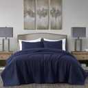 Chezmoi Collection Madrid 3-Piece Vintage Washed Solid Cotton Quilt and Shams Set (Queen, Navy)