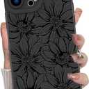 MZELQ for iPhone 13 Pro Case, Silicone Floral Flowers Sunflowers Cute Pattern, Camera Protection Soft Slim Phone Cover for Girls Women -Black