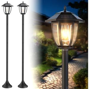 Greluna 64" Solar Post Lights Outdoor Waterproof 2 Pack, Decorative Lamp Post Lights with Glass, Steel Pole, Auto On/Off, Easy Installation for Garden, Yard, Patio, Porch(Warm White)