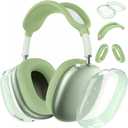 for AirPods Max case Cover,Anti-Scratch Ear Pad Case Cover/Ear Cups Cover/Headband Cover for AirPods Max. Clear Soft TPU and Silicone,Skin Scratch Proof. (3 in 1 Silicone & TPU, 3PC Glitter Matcha Green)