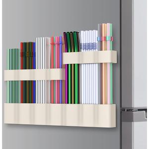 Straw Holder Large for Refrigerator 112025 Adjustable Two-Part Magnetic 3in1 Split Design Reusable Tumbler Straw Organizer Storage (Gream) (cream)