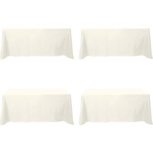 BRILLMAX 4 Pack Ivory Tablecloths 90 x 132 Inch for 6ft Rectangle Tables - 150 GSM Polyester Fabric, Floor Length Drop, Water, Stain & Wrinkle Resistant Cloth Cover for Wedding Reception Banquet