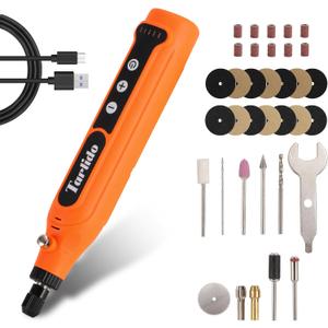 Cordless Rotary Tool, 5-Speed Rotary Tool Kit, Continuous Use While Charging, Permanent Speed Memory, 2.0Ah Capacity, 18000RPM, 31 Accessories for Craft and DIY, Orange