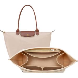 OPPOSHE Purse Organizer Insert for Longchamp Le Pliage, Premium Felt Long Champ Bag Handbag Women, Tote Organizer Insert with 9 Compartments (Large, Beige) (L-11.5*7.5*9.7in)