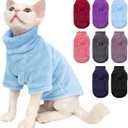 SUNFURA Turtleneck Sweater Coat for Cats, Sphynx Cat Clothes Pajamas for Cats Only, Kitten Fleece Pullover Sweaters with Sleeves, Pet Warm Jumpsuit Cat Sweatshirt for Cold Weather, Blue M