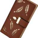 Sweet Cute Chocolate Women's Long Leaf Bifold Wallet Leather Card Holder Purse Zipper Buckle Elegant Clutch Wallet Handbag for Women - Brown