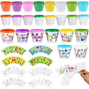 Meanplan 24 Pcs Spring DIY Flower Pots, Color Your Own Flowerpots Bulk Colorful Plastic Garden Pot Crafts Painting Kit for Adults DIY Art Projects Fun Activities