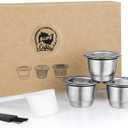 i Cafilas Reusable Coffee Pods Compatible with Nespresso Original Line, Stainless Steel Refillable Espresso Capsules with Tamper, Dishwasher Safe Metal Cups (3 Pods + 1 Tamper)