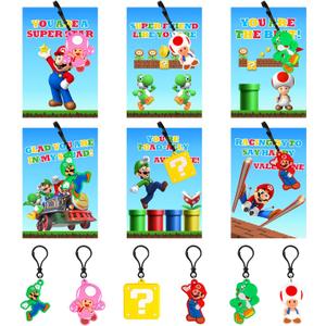 Valentines Day Gifts for Kids Classroom Boys Girls 24 Valentines Cards with 24 Keychains Valentine's Day Greeting Cards Valentines Day Cards for Kids Party Favors Game Prizes