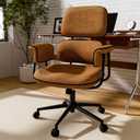 HomeZeer Brown Office Chair with Memory Foam Cushion, Fabric Office Chair with Wheels and Arms, Mid Century Modern Desk Chair with Adjustable Height and Granular Linen, 20 inches x 19.5 inches x 42 inches