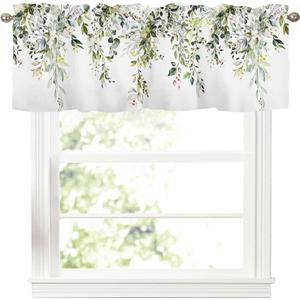 AWJTNCQ Sage Green Leaf Kitchen Curtains Valances for Windows Spring Summer Eucalyptus Leaves Window Valance Farmhouse Short Topper Rod Pocket Curtain for Living Room Bathroom Bedroom Decor 54x18 Inch