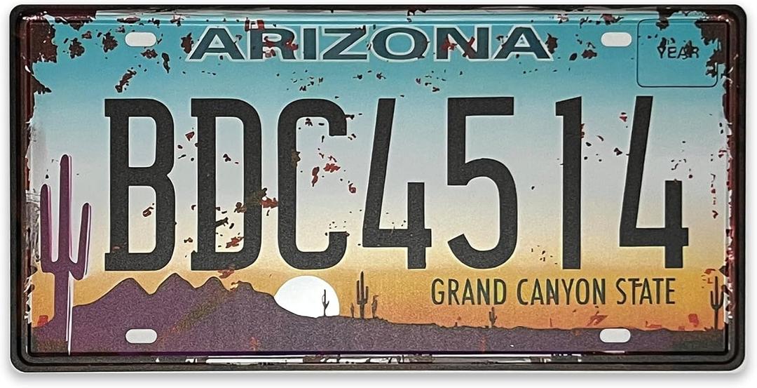 KETMEDI Retro Arizona License Plate, Rusty Brown, 12"X6", Tin, Car Front Decor, Home Decor (One Size)
