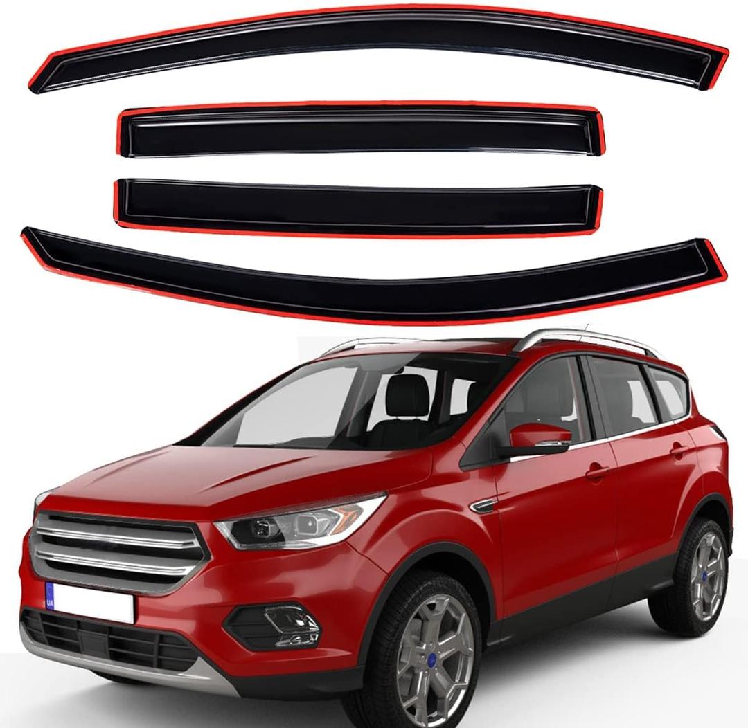 Lightronic Extra Durable Clip-on in-Channel Auto Vent Window Visor, Fits 2013-2019 Ford Escape, UV Protection Rain Guard, Original Wind Deflector, No-Drill Easy Install, Dark Smoke, 4-Pcs
