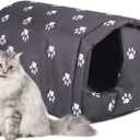 Fhiny Stray Cats Shelter, Waterproof Outdoor Cat House Foldable Warm Pet Cave for Winter Wild Animal Tent Bed Anti-Slip Kitten Cave for Feral Cat Dog Puppy Weatherproof Black (M:17.7"15.7"13.7")
