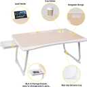 Amaredom Laptop Bed Desk Tray Bed Table, Foldable Portable Lap Desk Notebook Stand Reading Holder with Storage Drawer and Cup Holder for Eating Breakfast on Bed/Couch/Sofa-White Oak
