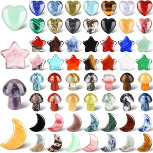 Nuenen 60 Pieces Crystal Mushroom Sculpture Heart Shaped Moon Star Crystals Stones Bulks Worry Stones Assorted Hand Making Palm Thumb Gemstones for Witchcraft Meditation Reiki(Simple,20 * 20 * 6 mm)