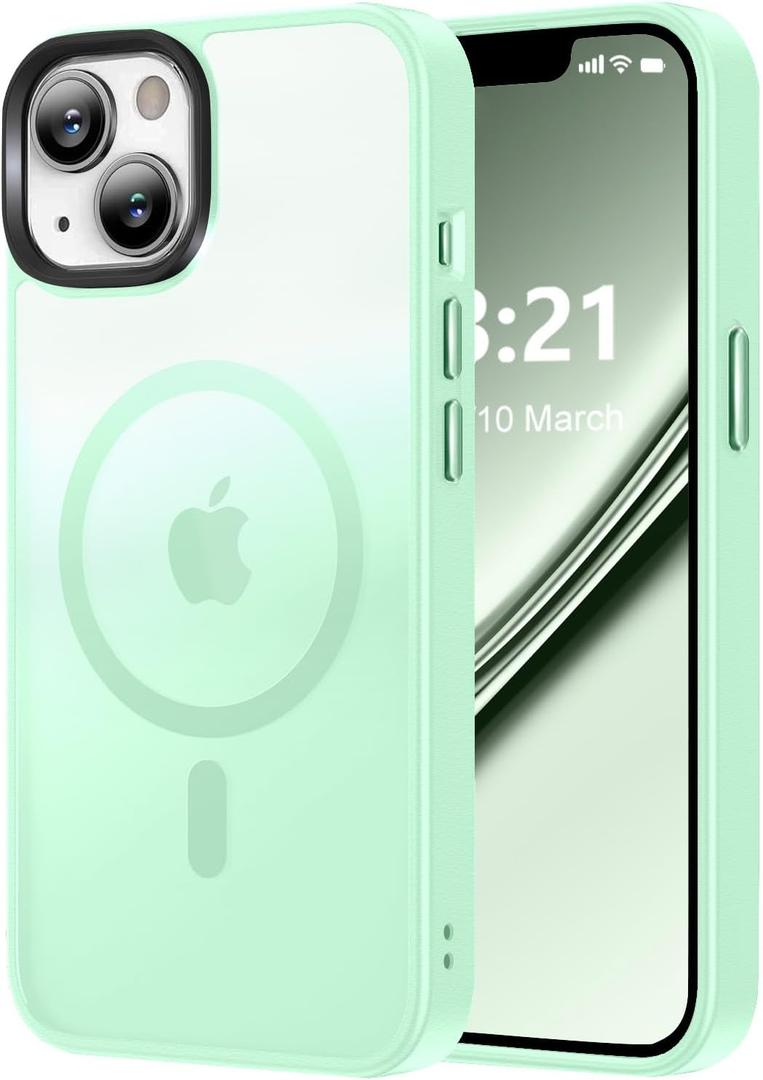 Magnetic for iPhone 13 Case/iPhone 14 Case, [Compatible with Magsafe & Military-Grade Protection] Slim Translucent Matte Phone Case for iPhone 13/14 6.1 inch,Light Green