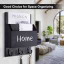 Key and Mail Holder for Wall Mount, Entryway Mail Holder with 2 Slot, Key Holder with 3 Sturdy Hooks for Coat, Dog Leash, Decorative Key Rack (8.86W x 11.42H x 3D) (Black)