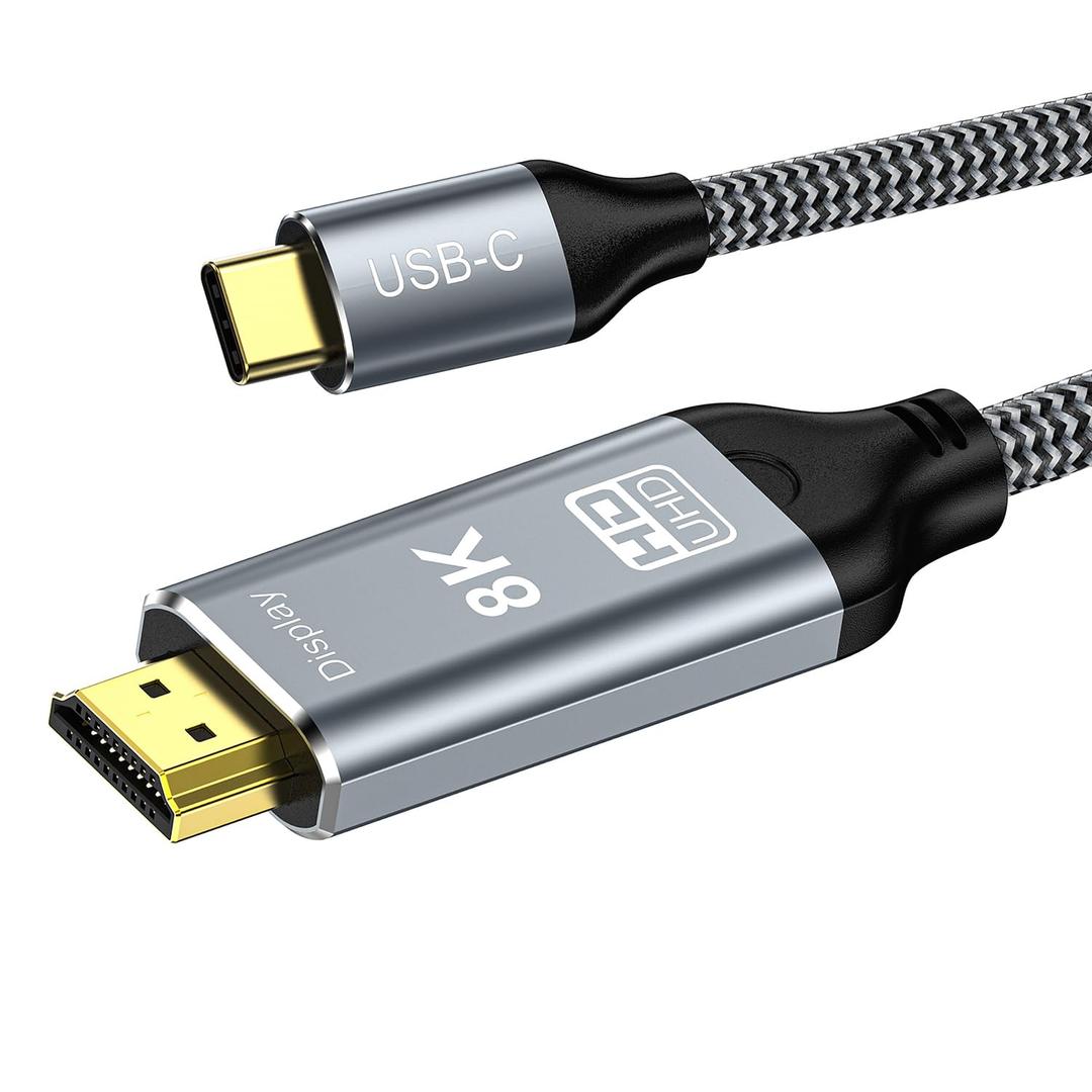 8K USB C to HDMI 2.1 Cable 6.6Ft, 48Gbps USB Type-C to HDMI Braided Cord (8K@60Hz,4K@120Hz) Compatible with Thunderbolt 4/3, for iPhone 15/15Promax, MacBook Air, iPad, XPS 17