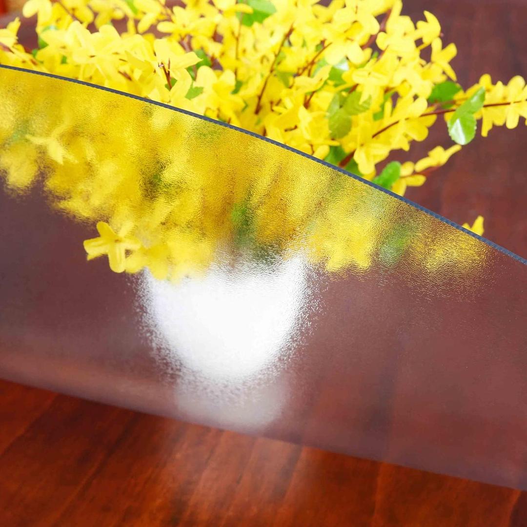 NECAUX 55 Inch Round Frosted Table Cover Protector, 2mm Thick Upgraded Version, Unshrinkable Non-Slip Waterproof Oil Proof Tablecloth Protector for Glass Wood Grain Dining Room Table Trainning Table