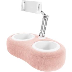 Lap Tablet Pillow Stand,Adjustable Aluminum Arm iPad Holder with Dual Snack Bowls,360 Rotating Clip for 4.7-13" Kindle,Phone,Tablet.Ideal for Hands-Free Reading and Relaxation on Bed & Sofa (Peach)