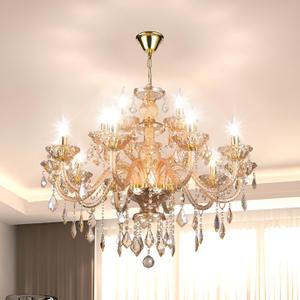 Luxury K9 Crystal Amber Color Modern Classic 15 Lights Ceiling Chandelier with Adjustable Height E12 Candelabra Base Fixture for Dining Room Kitchen Living Room, 31 inches x 25.6 inches