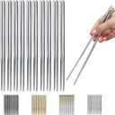10 Pairs Reusable Chopsticks, Stainless Steel Metal Chop Sticks, Japanese Chinese Korean Chopstick Dishwasher Safe, 8.9 Inch (Silver / Chop sticks)