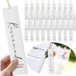 Maitys 36 Pcs Reserved Seating Tag with Ribbon Wedding Chair Tags Signs for Ceremony Reserved Seat Sign Hanging with Ribbon for Wedding Important Events Church Pews Ceremony Seating(White)