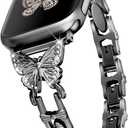 wipalor Butterfly Band for Apple Watch Bands 46mm 44mm 45mm 42mm 49mm for Women, Metal Dressy iWatch Bands for Women, Designer Cute Strap for Apple Watch Series 11 10 9 SE 8 7 6 5 4 3 Ultra -Black