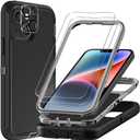 for iPhone 13 Case with 2Pcs Tempered Glass Screen Protector and 1Pcs Camera Lens Protector, Military Grade 3 in 1 Heavy Duty Shockproof/Drop Proof/Dust Proof Case (Black/Grey)