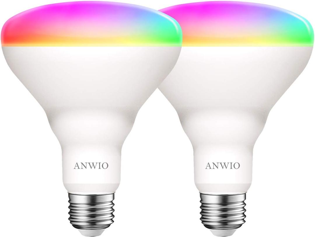 ANWIO Smart Light Bulb BR30 RGB Color Changing LED WiFi Dimmable Multicolor Light Bulbs E26 Base, Compatible with Alexa, Google Assistant, No Hub Required, 650 Lumen 8.5W (60W Equivalent) 2 Pack