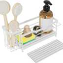 Sponge Holder for Kitchen Sink,Sink Caddy Organizer with Stone Drying Tray, Stainless Steel Kitchen Countertop Organizer for Sponge Soap Dispenser White