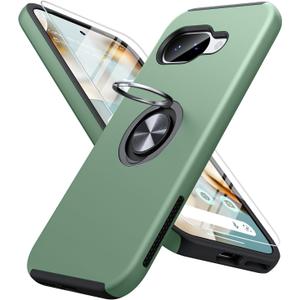 JAME for Google Pixel 10a Case with Screen Protector, Dual Layer Military Grade Protection, Shockproof Cover with Metal Ring Holder Stand Kickstand, Slim Phone Case for Google Pixel 10A, Alpine Green