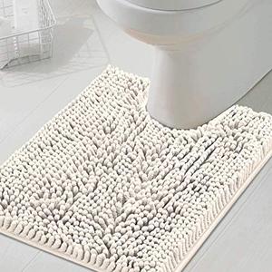 H.VERSAILTEX Toilet Mat U Shaped Bathroom Rugs Bath Mats for Bathroom Non Slip Luxury Chenille Bath Mat U Shape 20x24 Extra Soft and Absorbent Shaggy Rugs Washable Dry Fast - Ivory