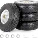 10-Inch 4.10/3.50-4" Flat-free Solid Tire and Wheel with 5/8" Axle Bore Hole, 2.2" Offset Hub for Hand Truck Garden Wagon Cart Trolley Dolly Lawn Mover Go Kart Replacement Tire, 4 Pack