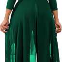 Green Jumpsuit for Woman Dressy Crew Neck Long Sleeve Hight Waist One Piece Jumpsuit Elegant Casual Straight Long Pants Wide Leg Pants (Green, S)