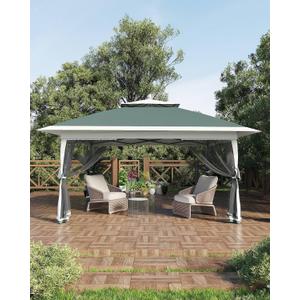 Garveelife Canopy Tent 13x13, Pop Up Gazebo Tent Easy Setup with 4 Sand Bags for Backyard Garden Patio, Mosquito Netting & Height Adjustable - Green