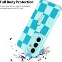 KANGHAR Compatible with Samsung Galaxy S25 Case Checkered Pattern -Blue | Support for MagSafe, Silicone Cute, Wristband Kickstand Camera Protection Soft Slim Cover for Girls Women